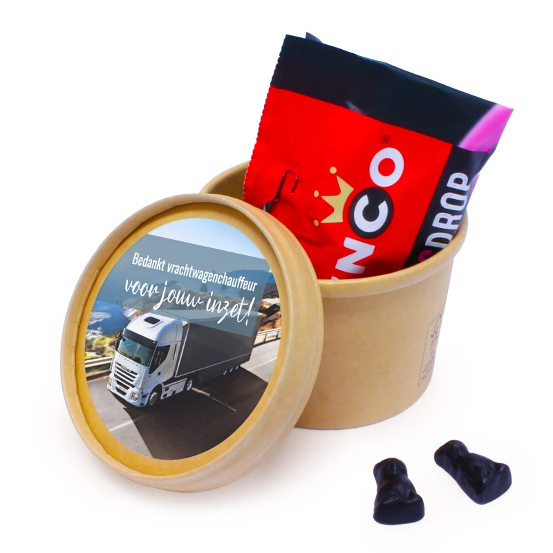 Dag van de chauffeur bedankje - Kraft beker met Drop