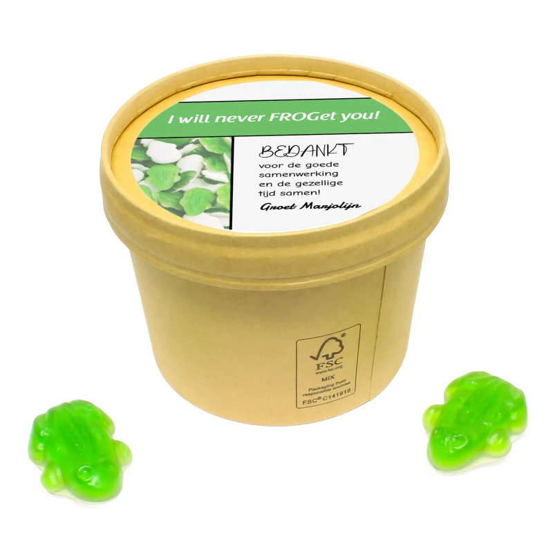 Bedankje afscheid collega's - Kraft bekertje met Haribo kikkertjes - Bedrukt