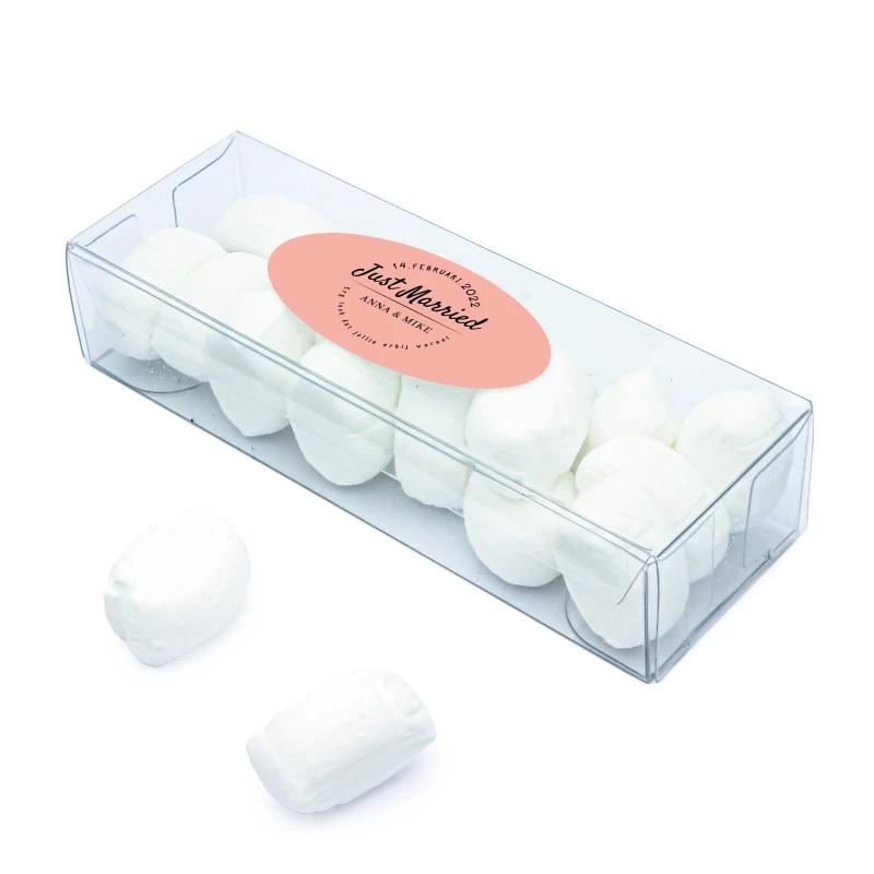 Bruiloft bedankje - Transparant doosje met pepermunt - Bedrukt