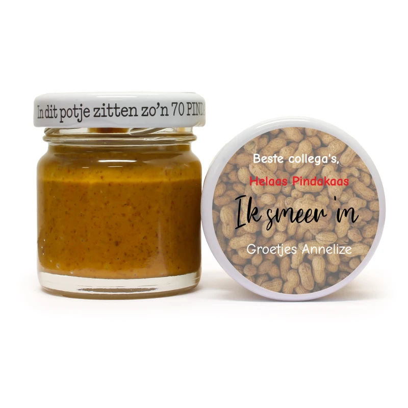 Bedankje voor collega's - Klein potje pindakaas - Bedrukt