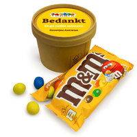 Afscheid cadeau - Kraft bekertje met M&M chocolade snoep - Bedrukt
