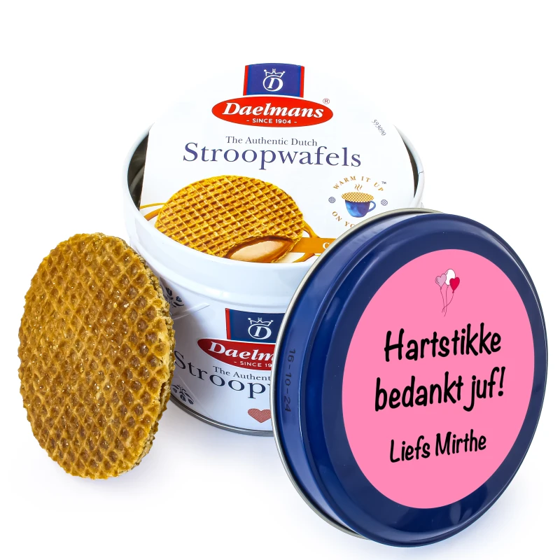 Bedankje voor de juf - Stroopwafels met bedrukking