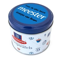 Meester bedankje - Stroopwafel blikje met persoonlijke print