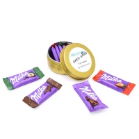 Collega bedankje - Goud blikje met Milka chocolade