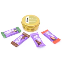 Bedankje voor collega's - Goud blikje met Milka chocolade