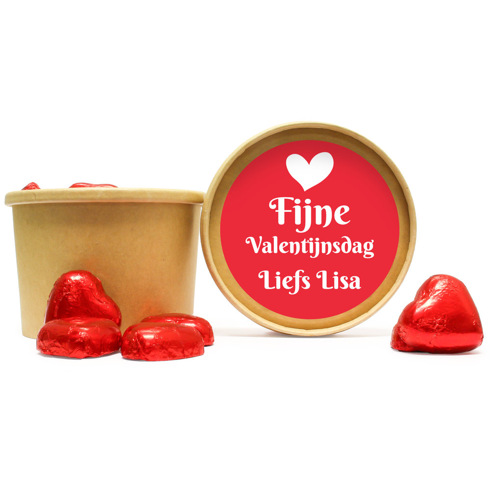 Valentijn bedankje - Kraft bekertje met rode hartjes bonbons