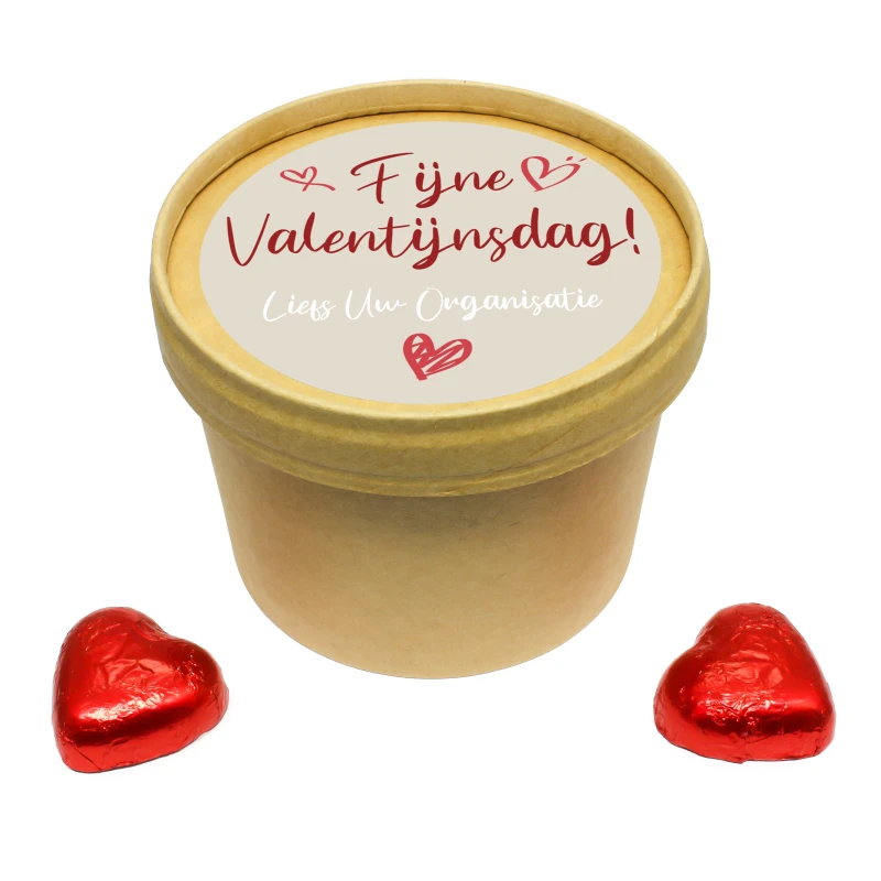 Valentijn bedankje - Kraft bekertje met rode hartjes bonbons