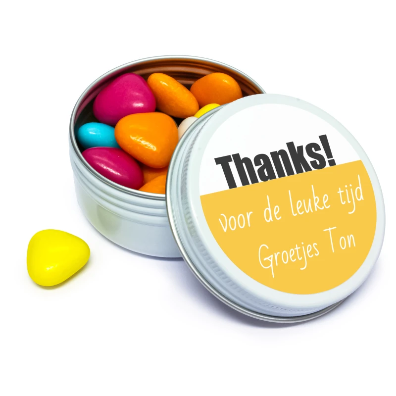 Bedankje - Wit blikje met gemixte snoep