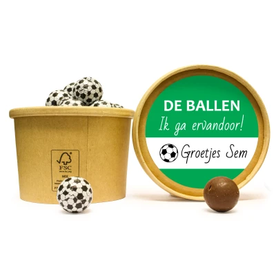Bedankje - De ballen ik ga er vandoor - Kraft bekertje 250ml met voetbal snoep