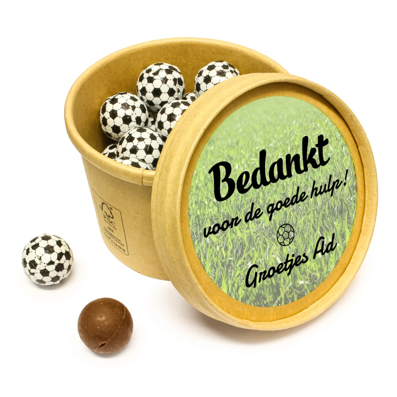 Afscheid bedankje - Bio bekertje met balletje chocolade snoep
