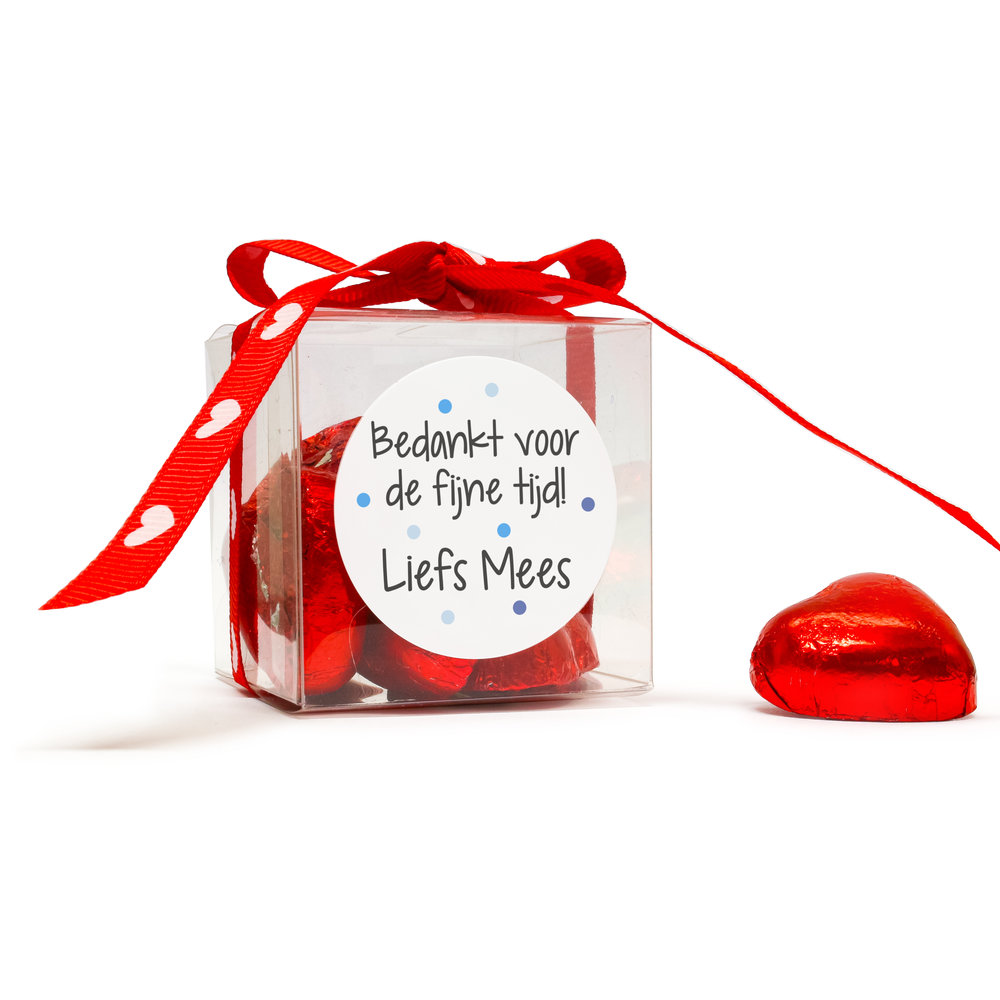 Hartjes bedankje - Transparant kubus doosje met hartjes bonbons