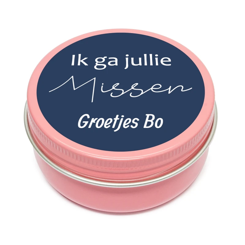 Afscheidsbedankje - Roze blikje met bedrukte sticker