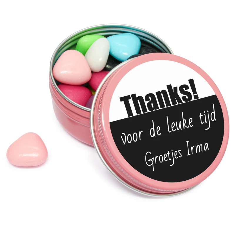 Bedankje - Blikje roze met gemengde snoep