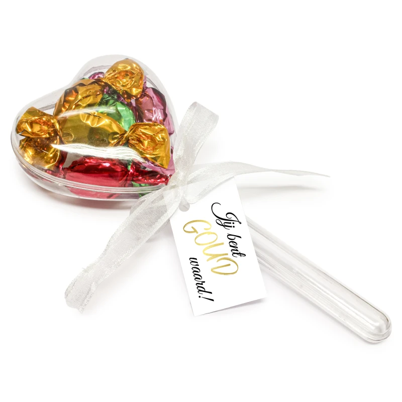 Bedankje - Zuurtjes in transparant hartje op steel