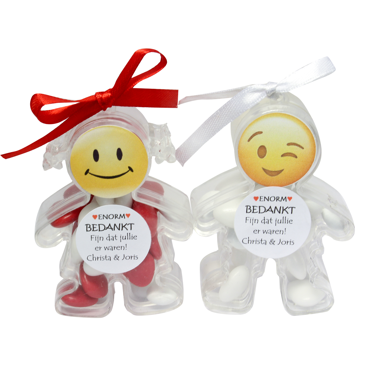 Grappige Bedankjes - Met Smiley Sticker - Gevuld met Chocolade Hartjes