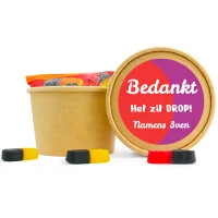 Bedankje Kraft beker 250ml met RedBand dropjes