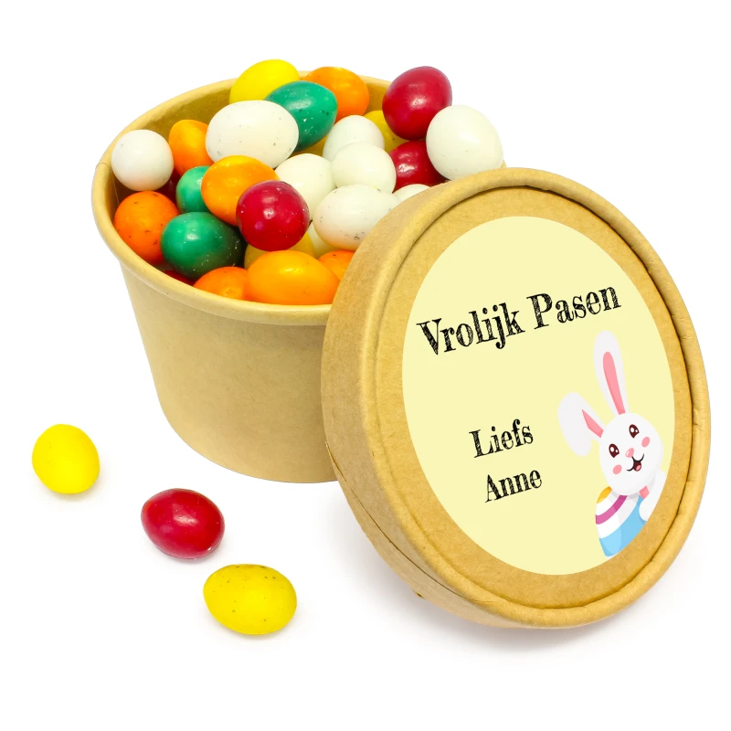 Paas bedankje - Kraft bekertje met vrolijk pasen bedrukking en paaseitjes