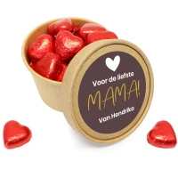 Moederdag bedankje - Kraft bekertje 250 ml met rode hartjes