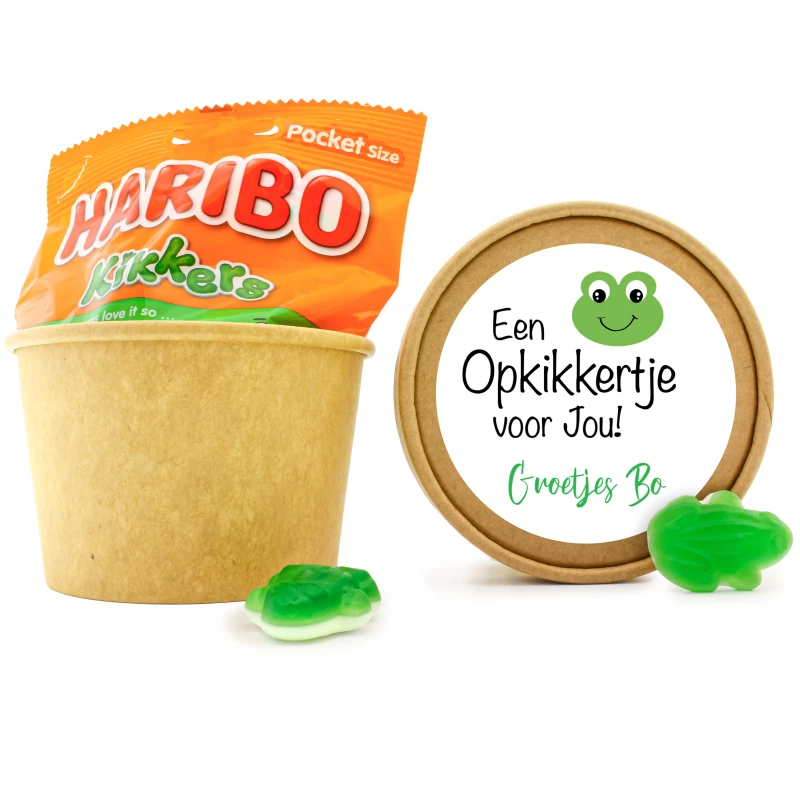 Bedankje - Opkikkertje - Kraft bekertje 250 ml met kikkertjes