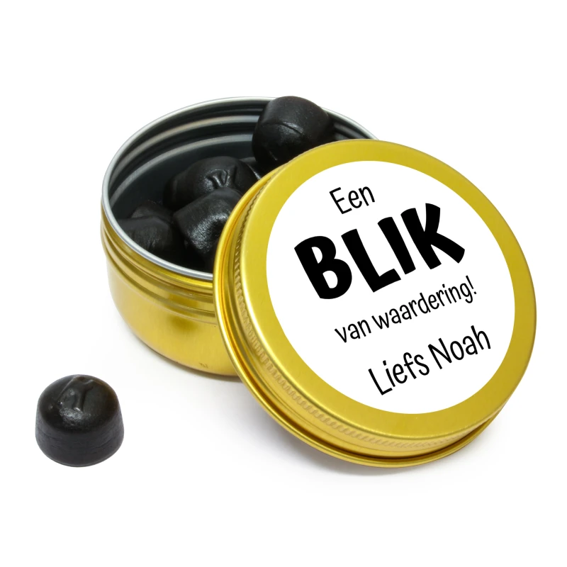 Goud blikje van waardering met dropjes