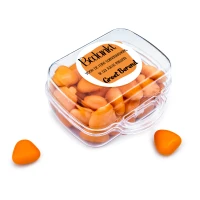 Reiskoffer bedankje met oranje chocolade hartjes