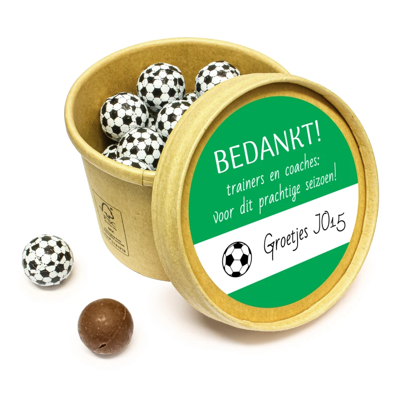 Voetbal trainer bedankje - Kraft beker met choco voetballen