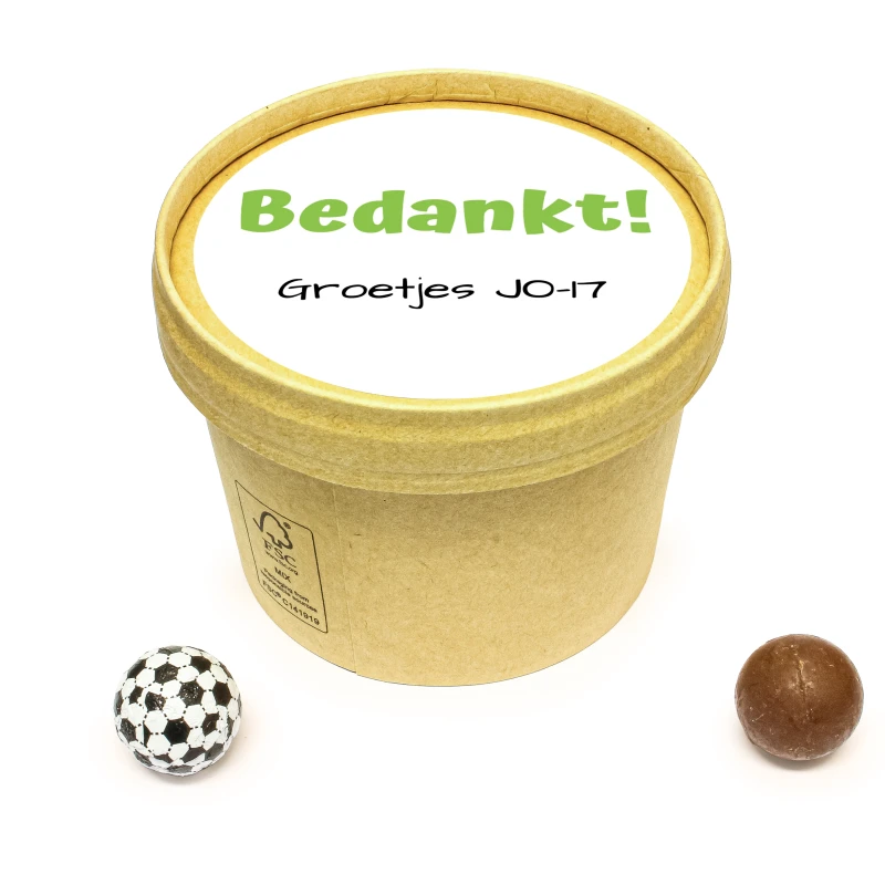 Voetbal bedankje - Kraft bekertje met choco voetballen