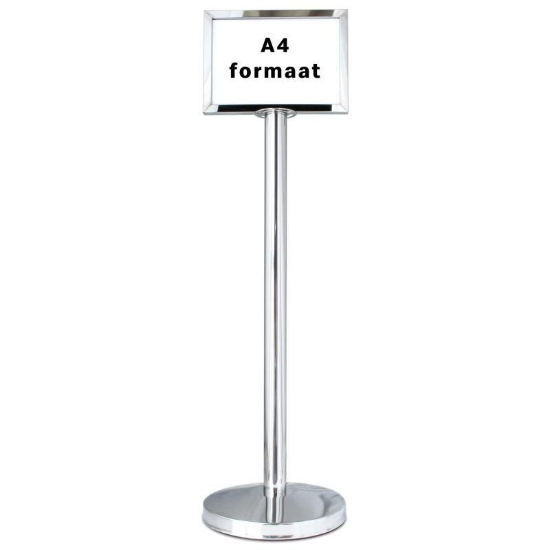 Afzetpaaltje chroom met a4 formaat display