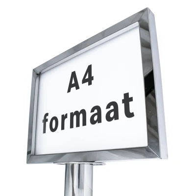 Display voor afzetpaal met koord - Chroom - A4