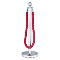 Afzetpaaltje chroom met ronde bol en rood luxe koord