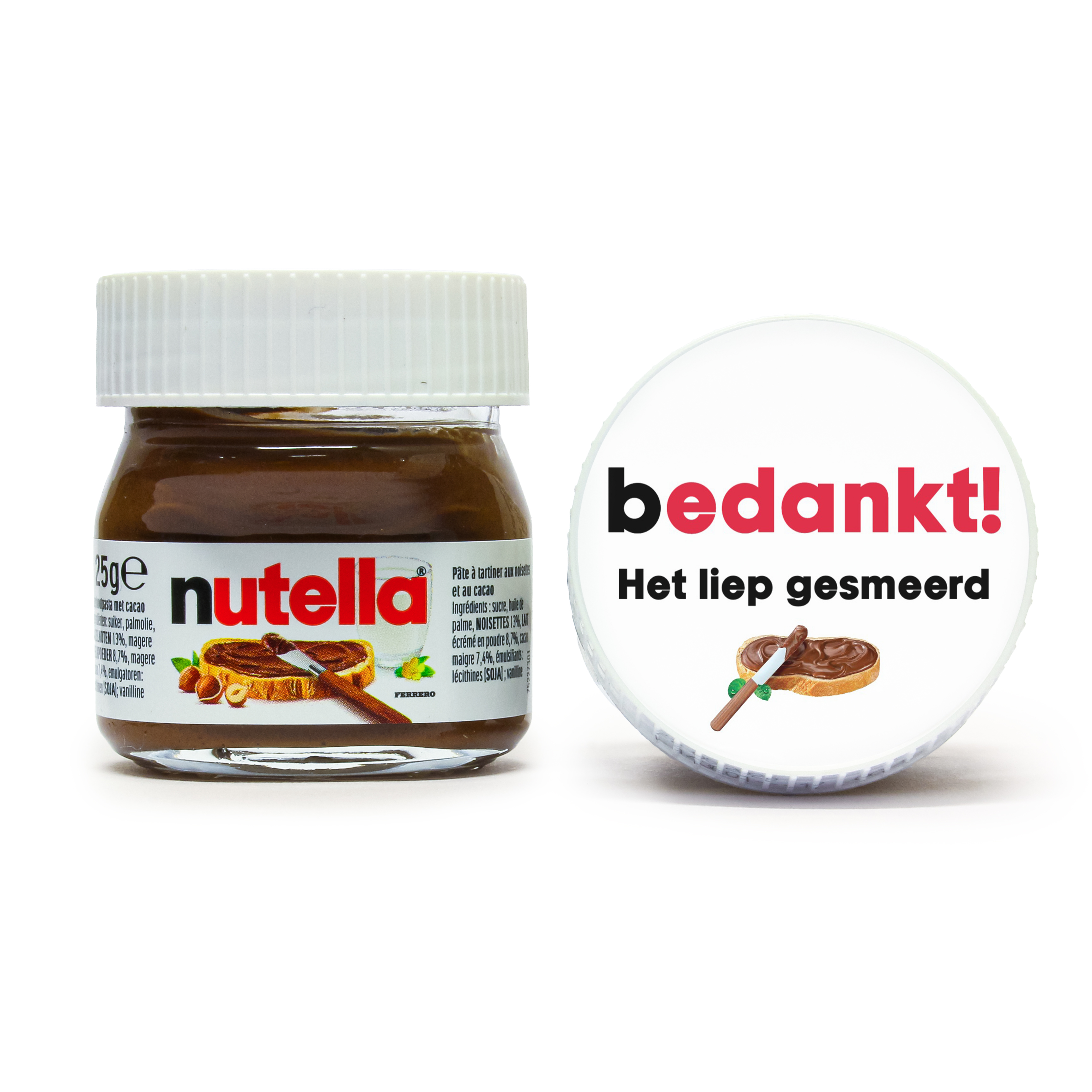 Nutella bedankje met tekst - 2 potjes