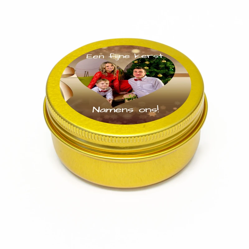 Kerst blikje met foto en kerst wens print