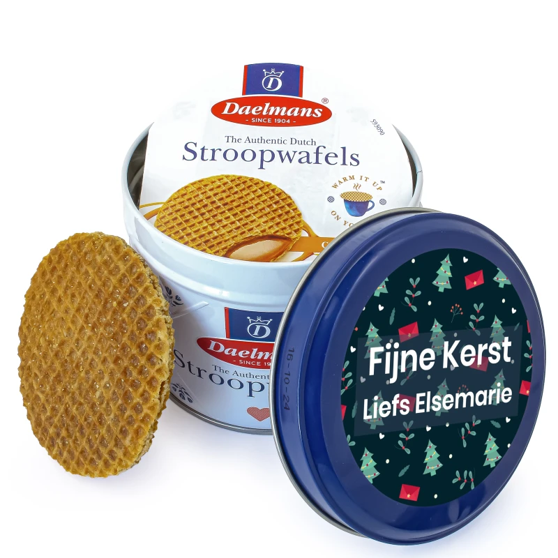 Kerst bedankje - Stroopwafels in blik met persoonlijke tekst