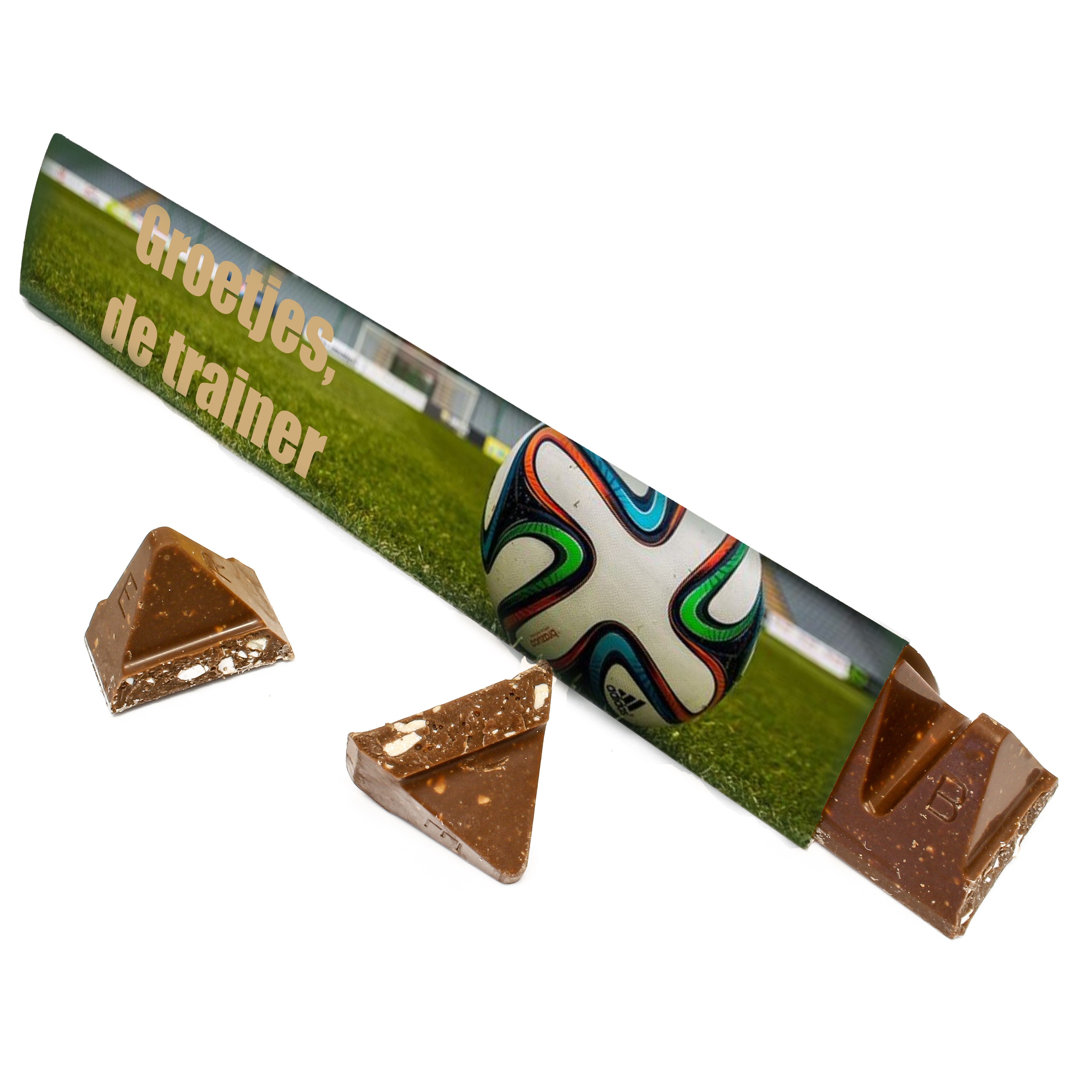 Toblerone voor de voetbal met eigen tekst