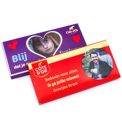 Côte d'Or reep bedrukt met naam en foto