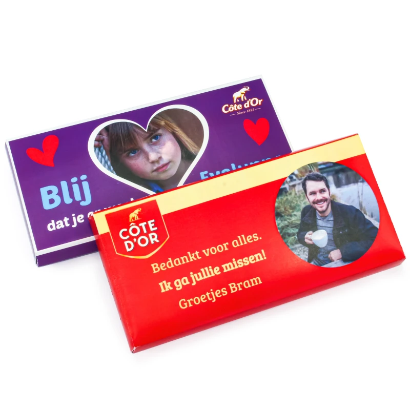 Chocolade reep Côte D'Or cadeau met foto