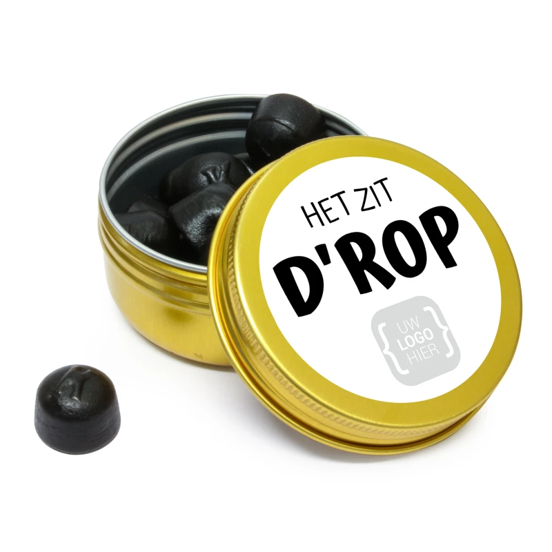 Goud blikje met dropjes en zakelijke sticker - Zakelijk bedankje