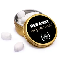 Goud blikje met pepermuntje met zakelijke sticker
