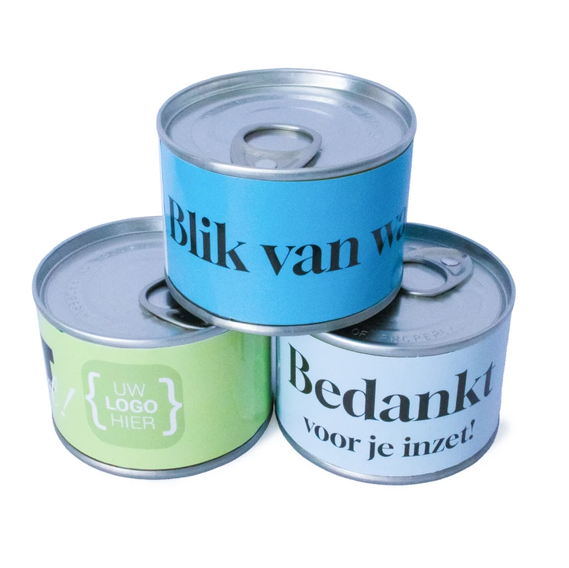 Blikje met zakelijke wrapper - Relatiegeschenk
