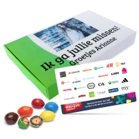 Cadeaudoos met foto en M&M's en cadeaukaart