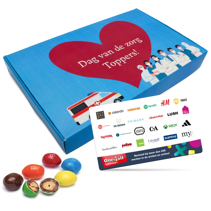 Cadeau voor zorg - Blauw doosje met print