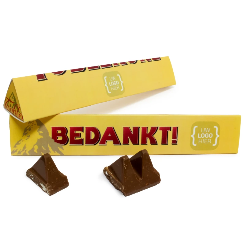 Toblerones met tekst en logo als zakelijk bedankje