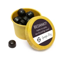 Kleine voetbal cadeautjes met drop en eigen print