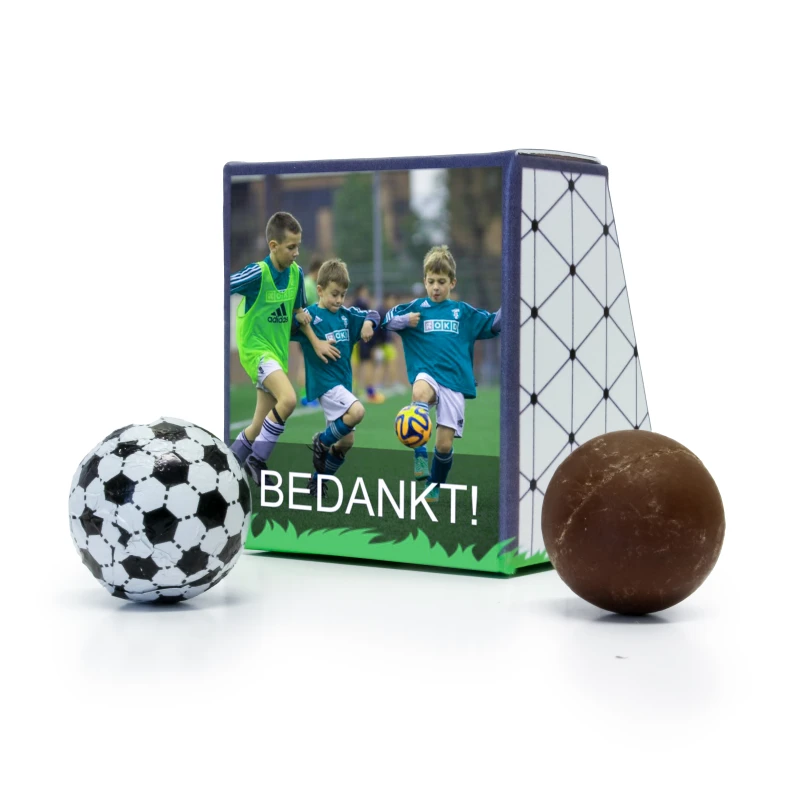 Voetbal bedankje met foto en voetbal chocolaatjes