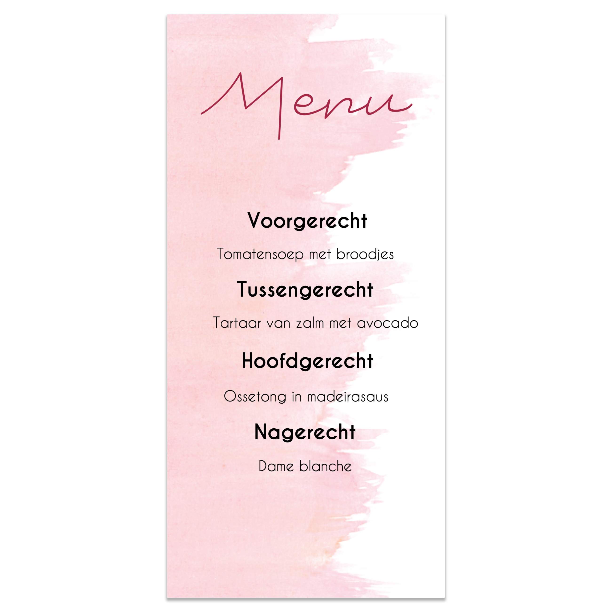 Menukaart 21 diner roze