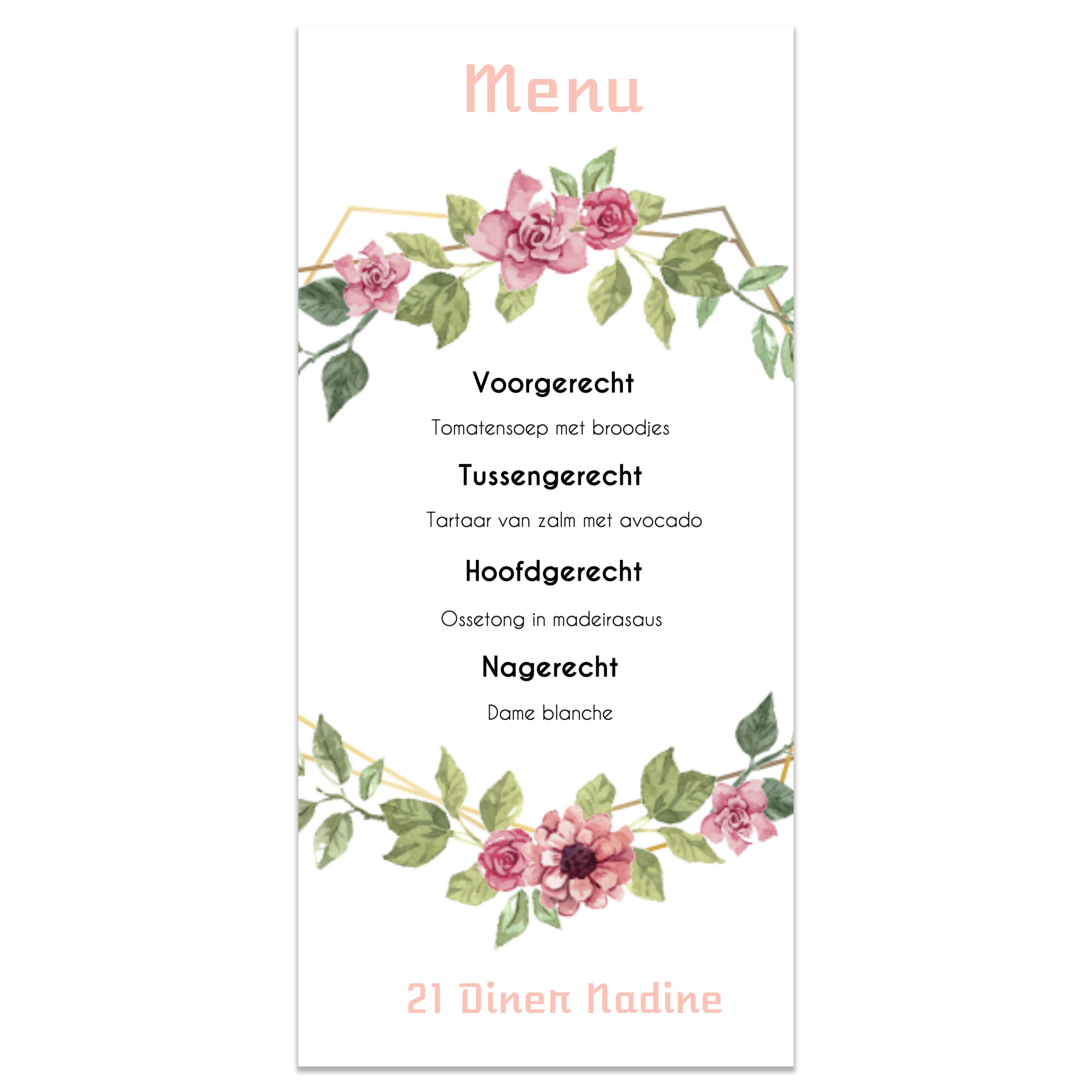 Menukaart - 21 diner - bloemen