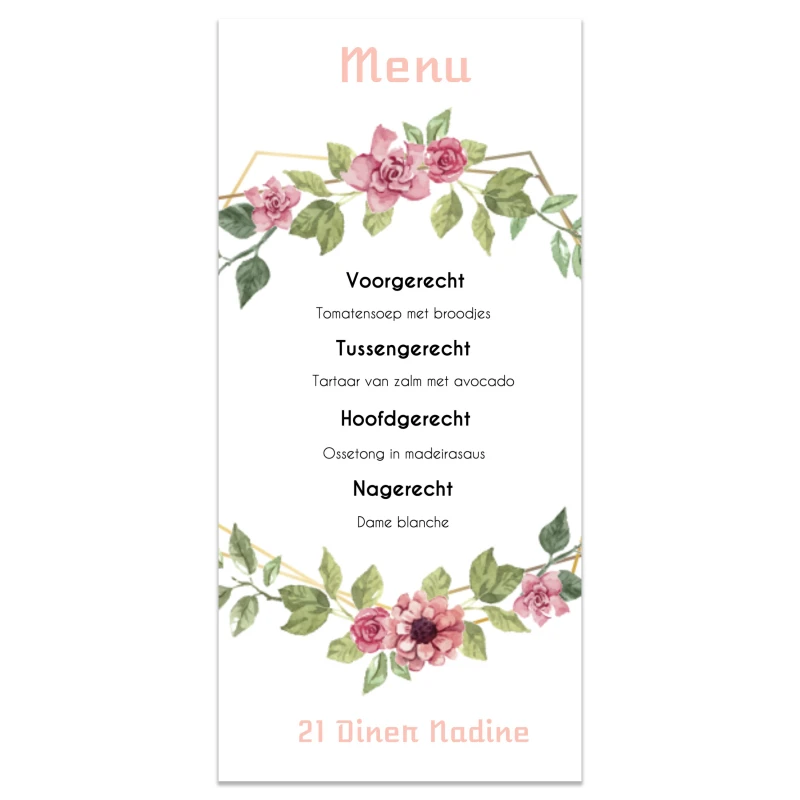 Menukaart - 21 diner - bloemen