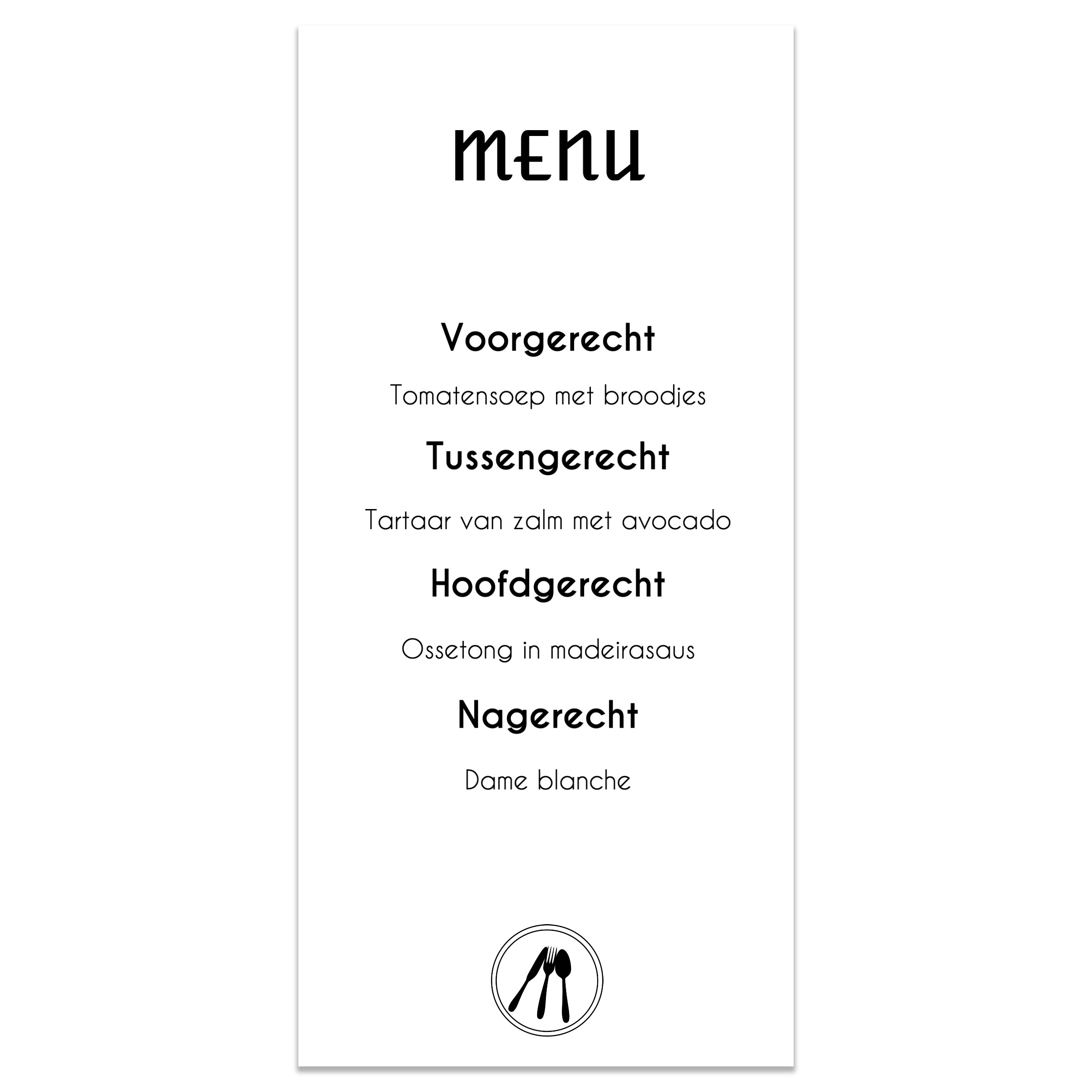 Menukaart - zakelijk - zwart wit