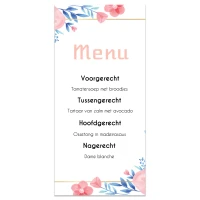 Menukaart met blauwe bloemen