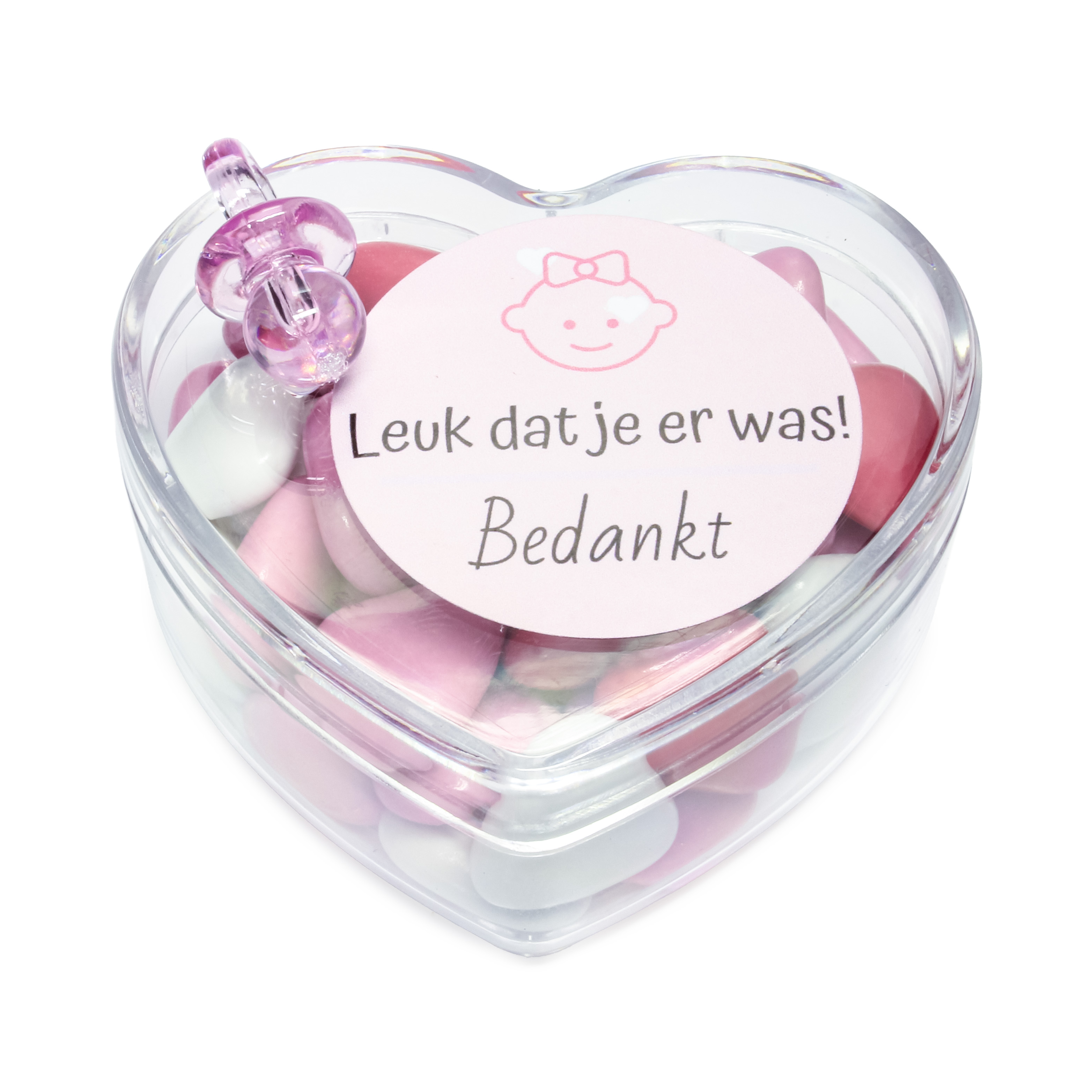 Hart doosje met speentje en chocolade hartjes